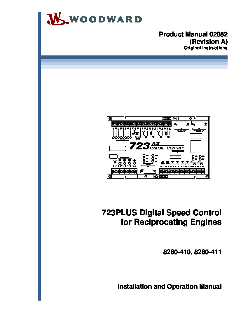 First Page Image of 8280-410 Woodward 723PLUS Digital Speed Control for Reciprocating Engines 02882.pdf